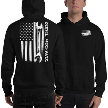 Mechanic American Flag Hoodie Sweatshirt-In-Black-From Aggressive Thread
